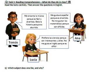 Year 7 Spanish – Mira 1, Unit 2, Chapter 4: Me gusta el español | Worksheet + Teacher Answers