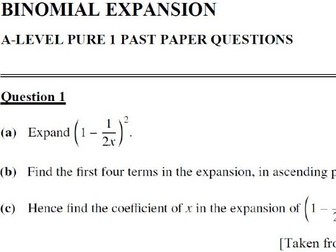 A-LEVEL 9709 MATHS PAST PAPER TOPIC QUESTIONS (BINOMIAL EXPANSION)