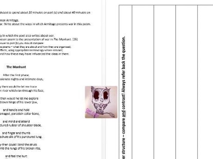 wjec eduqas poetry anthology mock exam paper the manhunt by poetry paper
