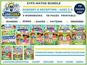 EYFS Maths Worksheets Bundle | Nursery & Reception Ages 3–5 | Numbers, Shapes, Patterns & Measures