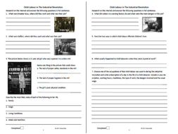 Child Labour Research Worksheet - Stage 5 History - The Industrial Revolution