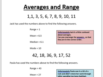 Averages and Range-Spot the mistakes