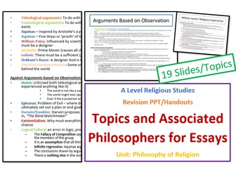 A Level Religious Studies Revision: Topics and Associated Philosophers for Philosophy of Religion