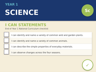 Year 1 Science I Can Statements | End of Year National Curriculum Checklist