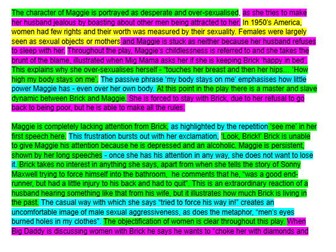 Cat on a Hot Tin Roof AS LEVEL exam response - colour coded