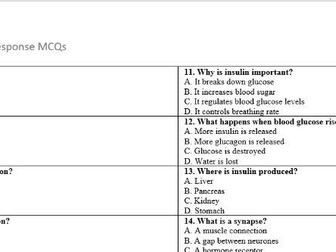 AQA GCSE Biology Topic 5: Homeostasis and Response – 20 Multiple Choice Questions and Answers
