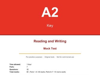 A2 Key (KET) Practice Test: Reading & Writing with Answer Key