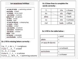 end of year worksheet spanish on topic of holidays ks3 or 4