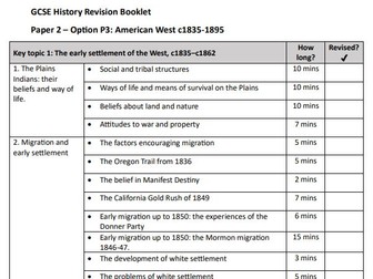 Edexcel American West Key Topic 1 Revision Booklet