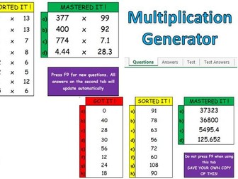 Multiplication Question Generator (Excl)
