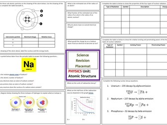 Atomic Structure Revision Sheet for AQA GCSE Combined Science Trilogy (includes answer)
