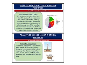 AQA Applied science unit 1 Physics- lesson 2 energy resources
