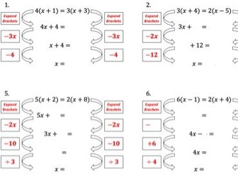 Solving Equations with Brackets on Both Sides - Templates