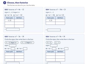 Scaffolded Factorising Quadratic Worksheet for LPA students.