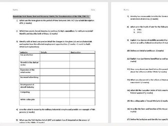 Knowledge test: Boom, Bust and Recovery: Unit 4, The Transformation of the USA, 1945-55.