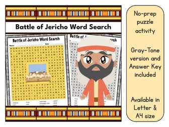 Joshua and the Battle of Jericho Word Search Bible Puzzle Activity Worksheet