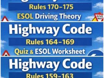3 session Driving Theory ESOL Bundle | Highway Code Rules 159–175 | Pre-Entry – Entry 3 | Adult ESOL