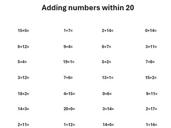 Adding numbers within 20 worksheet