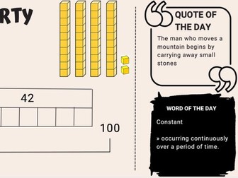 100 Days of School - Quotes, words and number of the day