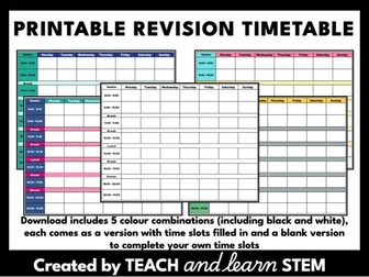 Revision Timetable Printable PDF