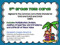 5th Grade Math Task Cards -- 35 in All -- with Standard Links to 4th and 6th As Well