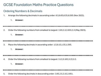 Foundation practice question for the first 15 questions Edexcel