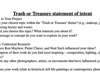 GCSE Photography Project - Trash or Treasure Statement of Intent