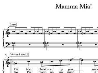 Mamma Mia! Beginner's Piano Arrangement with Lyrics and Finger Numbers