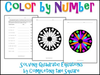 Solving Quadratic Equations by Completing the Square Color by Number