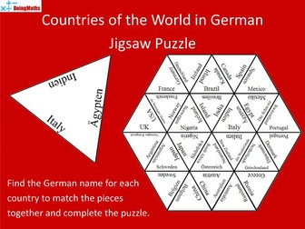 German Vocabulary Jigsaw Puzzle - Countries of the World
