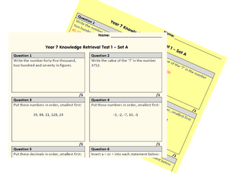 Year 7 Knowledge Retrieval Test 1