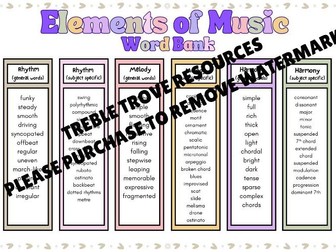 Word Bank for Elements of Music