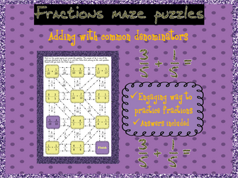Adding fractions with common denominators mazes