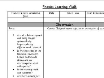 Phonics Learning Walk Template