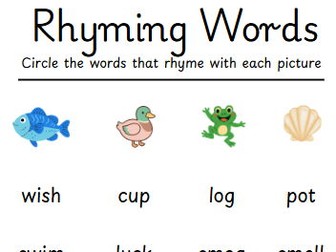 Year 1 rhyming words activity sheet