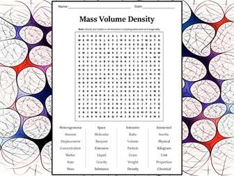 Mass Volume Density Word Search Puzzle Worksheet Activity