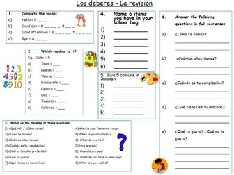 Y7 Spanish basics revision worksheet