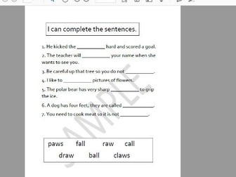 I can complete the sentences - 'a'  'aw'  'al' words group 3