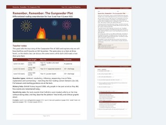 Gunpowder Plot Reading Comprehension Y3/Y4