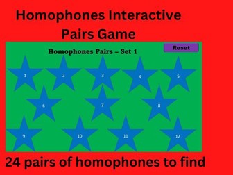 Homophones Interactive Pairs Game