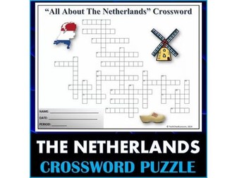 All About The Netherlands - Crossword Puzzle Activity Worksheet