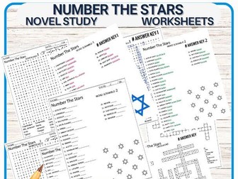 Number The Stars Novel Worksheets Crossword-Word Scramble-Word Search Quiz