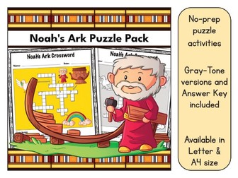 Noah's Ark Word Search and Crossword Puzzle Activity Pack