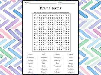 Drama Terms Word Search Puzzle Worksheet Activity