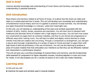 BTEC Level 3 Music Performance Unit 1: Practical Music Theory and Harmony LAA,LAB, LAC