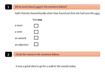 SATs Style Grammar Test Questions: Word Classes