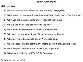 Spearman's Rank Introduction- Maths Jokes