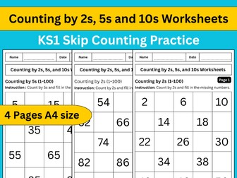 Counting by 2s, 5s and 10s Worksheets | KS1 Skip Counting Practice
