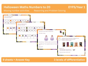 Rec/Y1 Halloween Maths: Missing Numbers to 20 Plus RPS Activities
