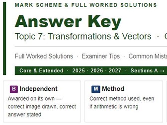 Cambridge IGCSE Maths 0580 | Topic 7: Transformations & Vectors | Answer Key & Mark Scheme